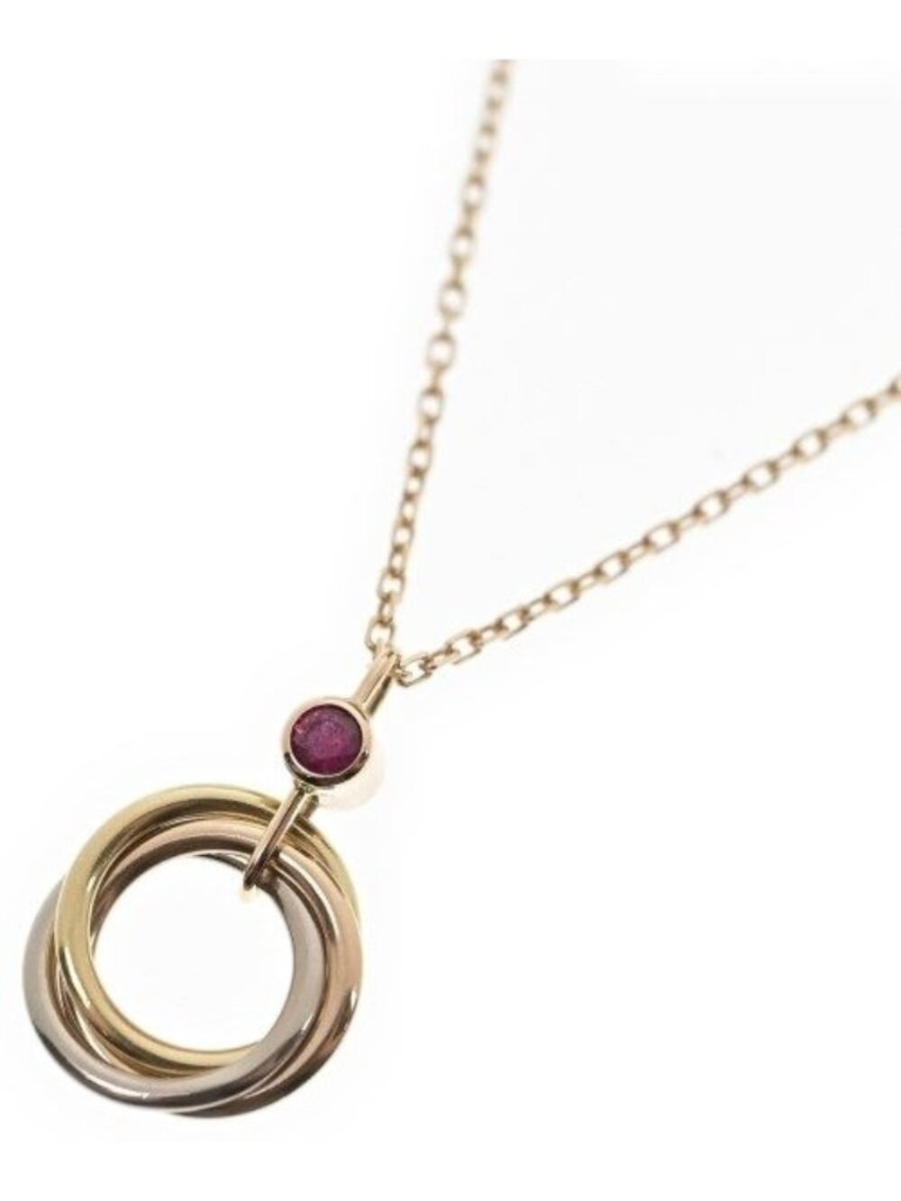 Cartier Baby Trinity Ruby Necklace 18k Pink Gold 18k Yellow 18k White New
